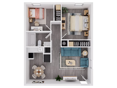 Floor plan for 2 beds, 1 bath, 700 sqft